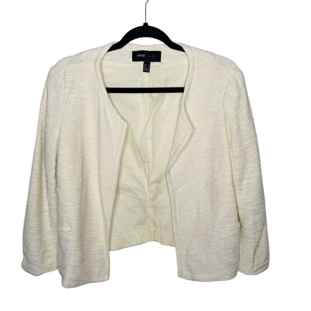 MNG MANGO CASUAL / cream off white metallic sparkle open front blazer jacket / M